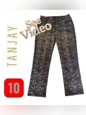 👛 (ANY 2/$20) TAN JAY Colour Blocked Grey Rose Motif Jean Style Pants